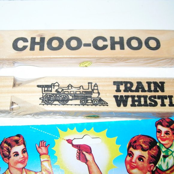 2 WOODEN TRAIN WHISTLES & POTATO GUN "REALLY COOL TOY" NIP - Picture 1 of 1